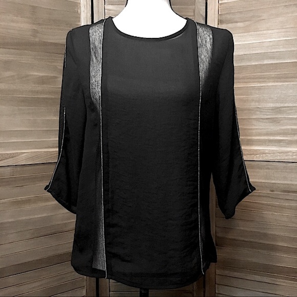 Zara Black Top with Silver Chain and Mesh Detail, Medium, NWT